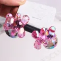 Colorful Crystal Bear Hair Band Pink Elastic Hair Tie Kids Cute Ponytail Holder Accessory - Rose Red