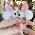 Lidos coleteros de conejito de peluche para niños, suaves gomas de pelo blancas con orejas rosas. - Blanco