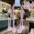 Schattige roze lange haarelastiekjes met gematteerde berenhangers, elastische kinderhaaraccessoires. - Roze Beer