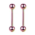 Edelstahl Langhantel Piercing Schmuck, bunte Beschichtung Zunge und Ohrstecker Detail Nahaufnahme - bunt