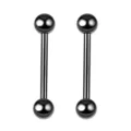 Black stainless steel straight barbell body piercing jewelry set for ear and tongue use. - Black