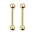 Gold tone stainless steel straight barbell body piercing jewelry for ear tongue nipple. - Gold