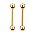 Gold stainless steel barbell body piercing jewelry with double round balls for daily wear. - Gold