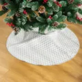 Witte pluche kerstboomrok met prachtig ruitpatroon en borduurwerk, feestelijke vloermat. - 90cm / Zilver