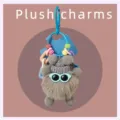 Porte-clés peluche mignonne et duveteuse avec bonnet et perles colorées pour sacs. - Gris