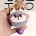 Portachiavi volpe in peluche carino con pon pon soffice e campanello, accessorio borsa. - Gatto Portafortuna Viola