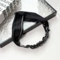 Serre-tête croisé rayé de style coréen pour femmes rétro brodé bande de cheveux élastique - Noir