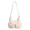 Veelzijdige beige dames omvormbare rugzak en schoudertas met dubbele voorzakken. - Zonder hanger / Wit