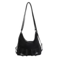 Vrouwen canvas multifunctionele rugzak casual hobo schoudertas met voorzakken - Zonder hanger / Zwart