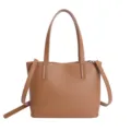 Brown Leather Tote Bag Women Commuter Shoulder and Crossbody Handbag Solid Color - No Pendant / Brown