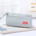 Grande capacità astuccio in tela con manico portatile e etichetta logo rossa per scuola - Con Etichetta / Grigio