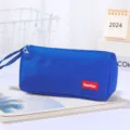 Grande astuccio blu con manico e tasca frontale, elegante borsa di cancelleria per studenti. - Con Etichetta / Blu zaffiro