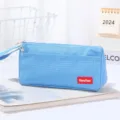 Astuccio blu in tela con grande capacità, cinturino e etichetta rossa per studenti a scuola. - Con Etichetta / Azzurro