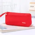 Astuccio rosso semplice in tela di grande capacità con cerniera e manico per cancelleria scolastica - Con Etichetta / Rosso