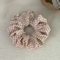 Korean style plaid fabric hair scrunchie cute red white check ponytail holder soft cute accessory - Oversized Hoop / Off White