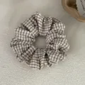 Korean style plaid fabric hair scrunchie, sweet soft girl ponytail hair accessory variant. - Oversized Hoop / Black