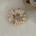 Plaid fabric hair scrunchie, beige and brown check hair tie for women, sweet daily accessory. - Medium Size / Khaki