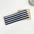 Blue white striped wide headband, knitted elastic hair band for sports and washing face. - Navy Blue
