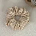 Korean style sweet plaid fabric hair scrunchie for women, soft daily ponytail holder. - Oversized Hoop / Khaki
