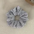 Korean style black and white plaid fabric hair scrunchie, sweet soft ponytail holder accessory. - Oversized Hoop / Light Blue