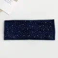 Dark blue rhinestone embellished wide stretch headband, sparkling crystal hair accessory for women. - Navy Blue
