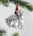 Vintage silver metal Christmas tree hanging ornament featuring cute forest animals design. - Teddy Bear