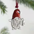 Adorno navideño de gnomo de metal, decoración colgante con sombrero esmaltado rojo y linterna. - Papá Noel