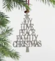 Silver metal Christmas tree hanging ornament with cutout festive text for holiday tree decor. - Letter Xmas Tree