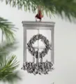 Vintage metal window Christmas tree ornament, festive hanging decor for holiday party. - Window Wreath