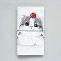 Cute cat illustration traveler notebook, elastic band leather-feel diary, black elastic variant. - Cat with Tomato
