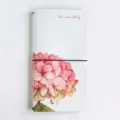 Portable PU leather notebook with elastic band and elegant pink watercolor flower cover design. - Hydrangea