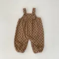 Baby corduroy overalls detail, cute brown polka dot infant jumpsuit, comfortable baby clothes. - Bottoms / 73cm / Khaki