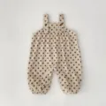Infant corduroy polka dot bib overalls, cute baby jumpsuit detail, casual autumn infant clothing. - Bottoms / 73cm / Beige Apricot
