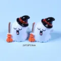Halloween resin ghost miniature figurine with witch hat and broom, cute holiday home decor. - Halloween Mini Ornament - Broom Ghost / 2.6x2.0x2.9cm