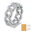 Bague chaîne gourmette cubaine glacée en argent S925 bague empilable de luxe en pierre précieuse - Taille US 5 / Moissanite 1.2 mm 360 Pierres (Avec Certificat GRA)