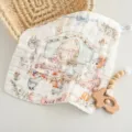 Cute cotton baby muslin gauze handkerchief washcloth with lovely animal print design for newborns. - 6-Layer Single Flower Family Banquet Square Towel 30*30cm