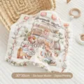 Soft 6-layer cotton gauze baby washcloth, cute cartoon jungle coffee print, 30x30cm size. - 6-Layer Single Flower Cafe Square Towel 30*30cm