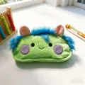 Niedlicher flauschiger Plüsch-Mäppchen mit lustigem Gesicht, grüne Federtasche für Schule. - Grün