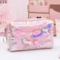 Rosa Pailletten Stern Weltraum Reise Kosmetiktasche Federmäppchen süss wasserdicht Make-up - Große Kosmetiktasche / Rosa