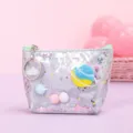 Portamonete olografico sabbia mobile borsa trucco argentata carina con portachiavi patch. - Portamonete piccolo / grigio-blu
