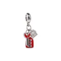Ciondolo charm in argento con chiave rossa, chiave auto e casetta per braccialetto fai da te. - Charm Casa e Serratura / Argento/Rosso