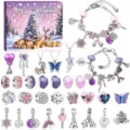 Calendario dell'Avvento di Natale DIY braccialetto ciondoli gioielli regalo per bambine - Scatola Regalo Alce Rosa Viola a 31 Griglie