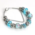 Elegante bracciale stile vintage DIY blu con perline di vetro e strass per donna. - 18cm / Blu Chiaro