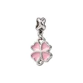 Ciondolo charm quadrifoglio in argento con smalta rosa compatibile per braccialetti DIY. - Quadrifoglio Cuore Rosa