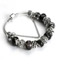 Elegante Bracciale a Catena con Perline di Vetro Nero e Cristalli Stile Vintage Donna. - 18cm / Nero