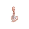 Ciondolo a cuore in oro rosa con cristalli splendenti perfetto per bracciali fai da te. - Ciondolo Cuore Ala Strass Oro Rosa