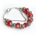 Bracciale a catena serpente in argento fai-da-te retro con perle di vetro rosso e strass. - 18cm / Rosso