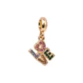 Gold LOVE charm pendant with colorful crystal rhinestones, DIY bracelet accessory for women. - Gold LOVE Charm