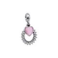 Perlina charm DIY argentata con ciondolo a cuore rosa e cristalli di zircone scintillanti. - Ciondolo Anello Cuore Rosa Con Strass Pieno