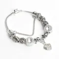 Silver charm bracelet with snake chain, various beads and sparkling crystal heart pendant. - Colorful Heart (#7)
